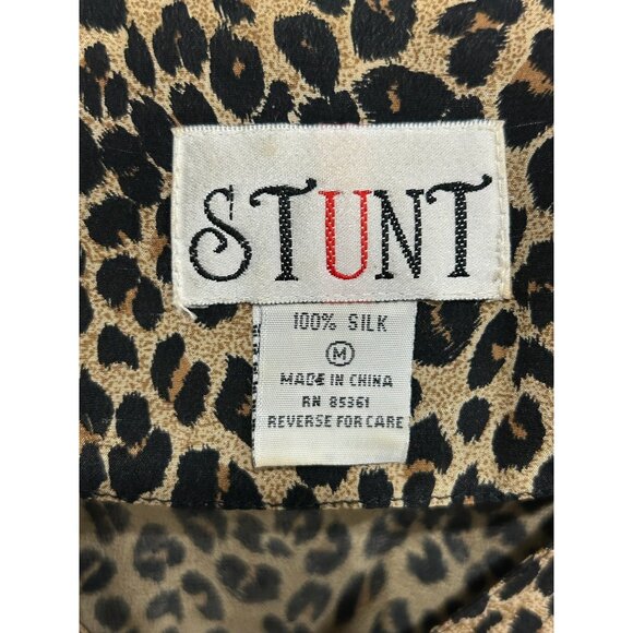 Vintage Stunt Silk Leopard Print Blouse Brown Black Sz Medium Button Front Retro - Picture 5 of 9